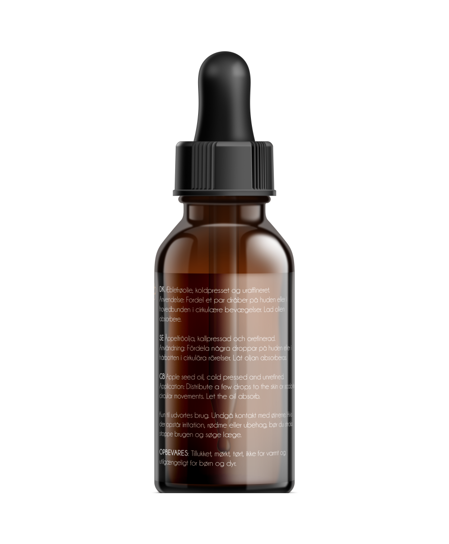 chleopatra æblefrøolie appe seed oil 30ml bagside